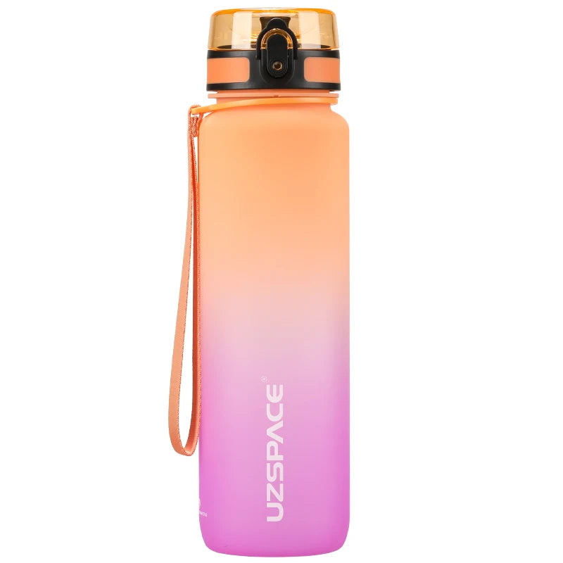 UZSPACE 1000ml Sport Water Bottle With Time Marker BPA Free orange and purple 901-1000ml