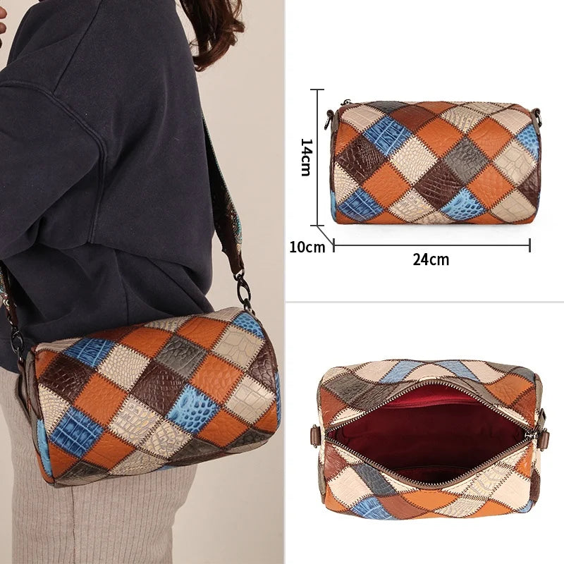 Multicolor Shoulder Bag for Women Genuine Leather Crossbody Vintage Bag Multi
