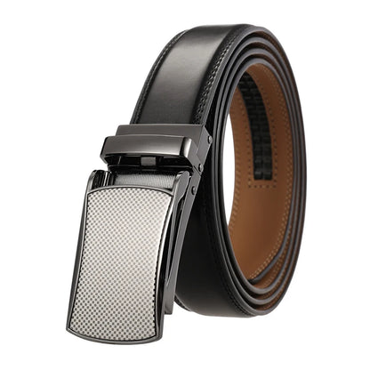 VATLTY 31mm Leather Belt for Men Alloy Automatic Buckle Without Holes Black 1