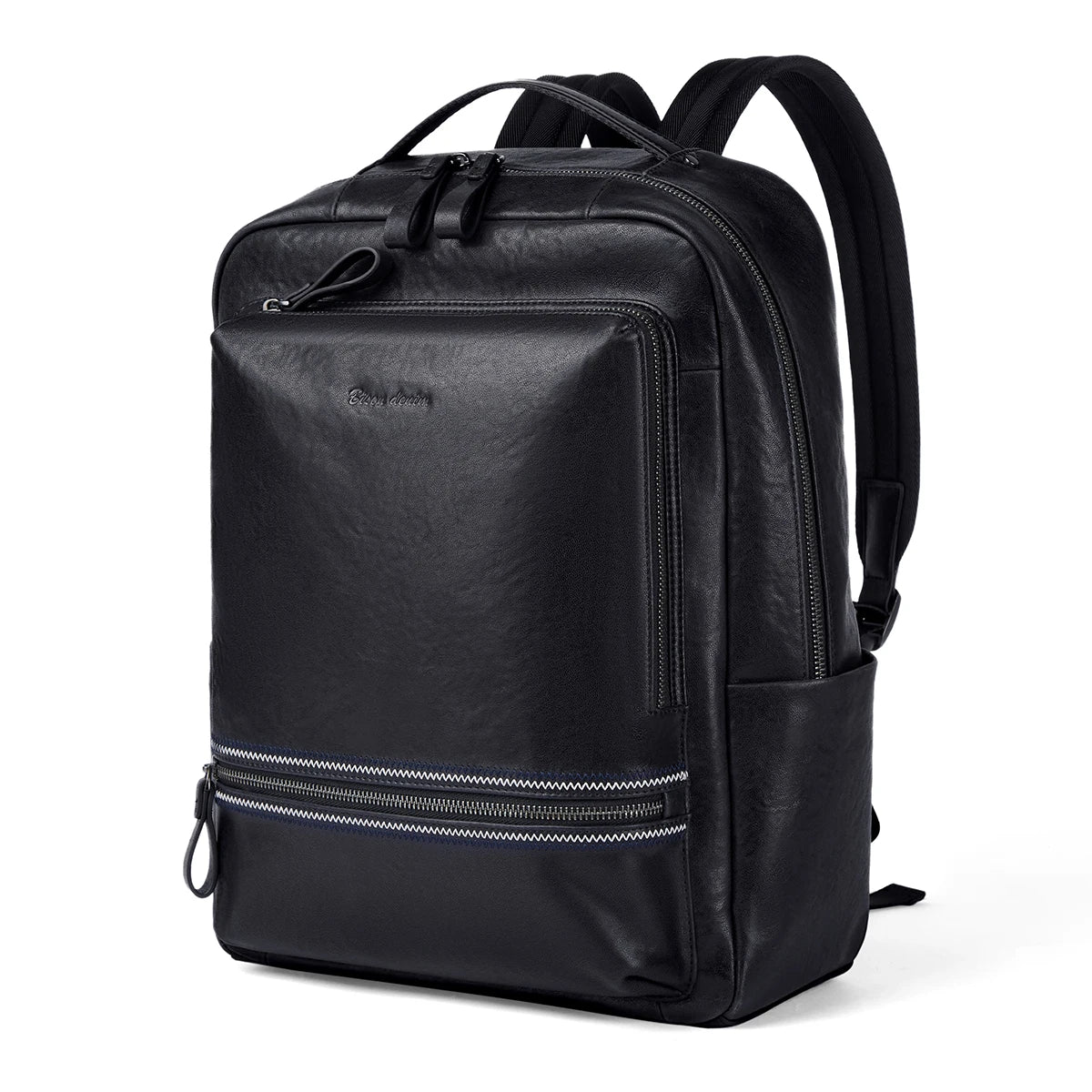 BISONDENIM Genuine Leather Men's Backpack Fashion Large Capacity Black