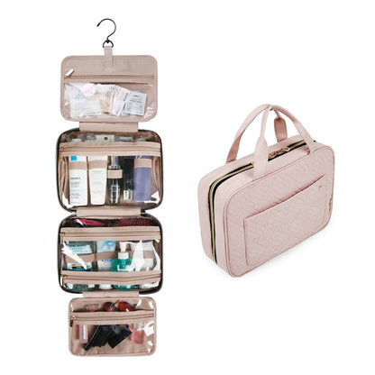 BAGSMART Makeup Cosmetic Bag with Hanging Hook Pink
