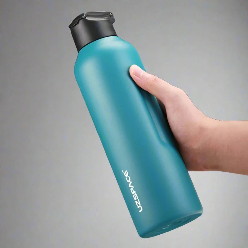 New Stainless Steel Water Bottle With Straw Direct Drinking 2 Lids 9017 Cyan 750ml 800-1000ml