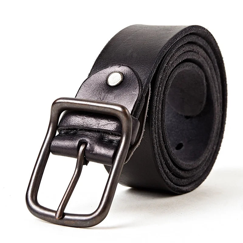Men's Genuine Leather Luxury Strap Fashion Vintage Pin Buckle Black