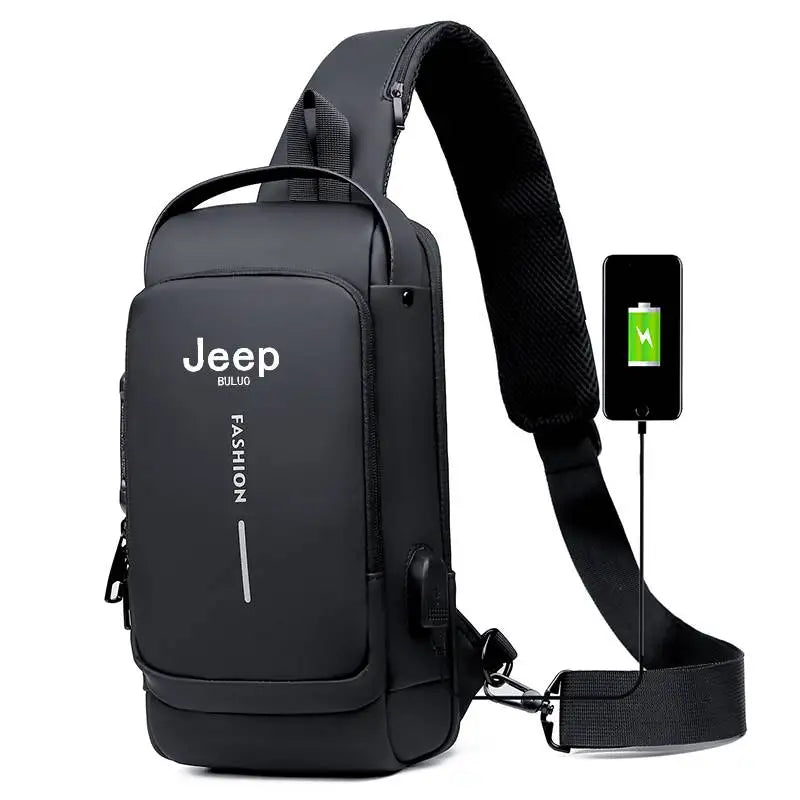 JEEP BULUO Brand High Quality Men Chest Sling Bags Motorcycle Black