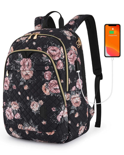 BAGSMART Men's/Women's Backpack Anti-theft Large Waterproof with USB Charging Port 15.6inch laptop Flowers