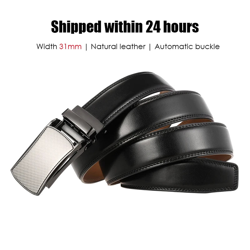 VATLTY 31mm Leather Belt for Men Alloy Automatic Buckle Without Holes