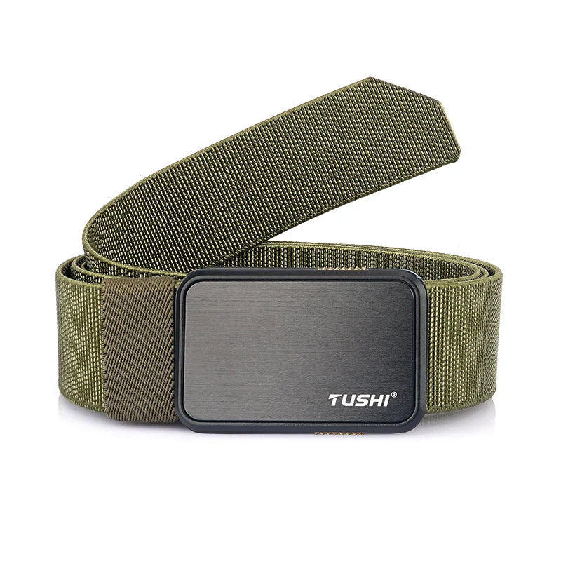 VATLTY 35mm Men's Elastic Belt Zinc Alloy Quick Release Buckle ArmyGreen 120cm