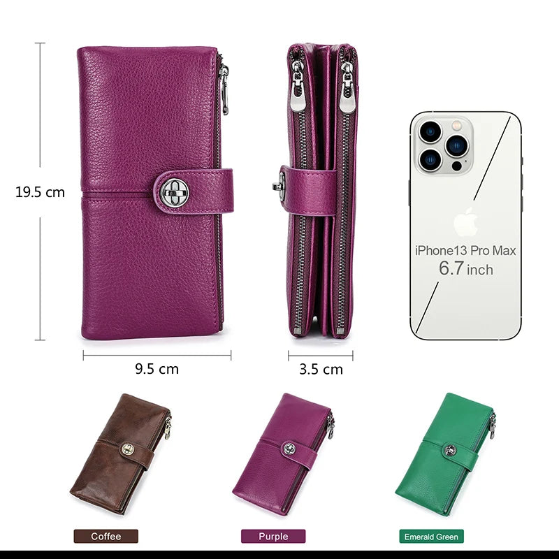 Contact'S Long Genuine Leather Female Wallet - Phone Pocket with AirTag Slot