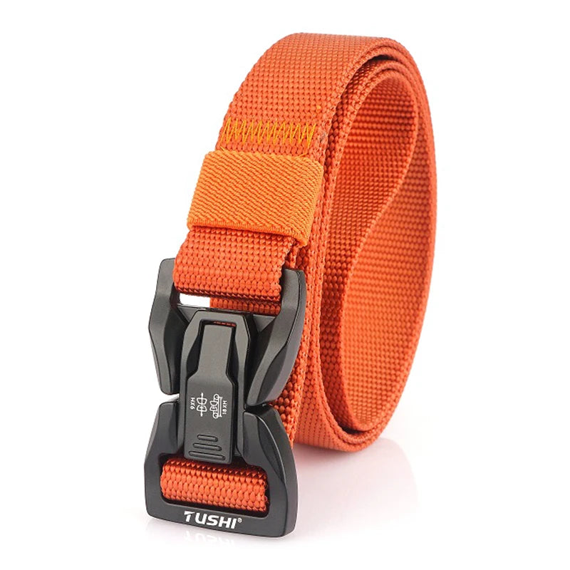 VATLTY 2.5cm Thin Tactical Belt Soft Real Nylon QR Metal Buckle Orange 125cm