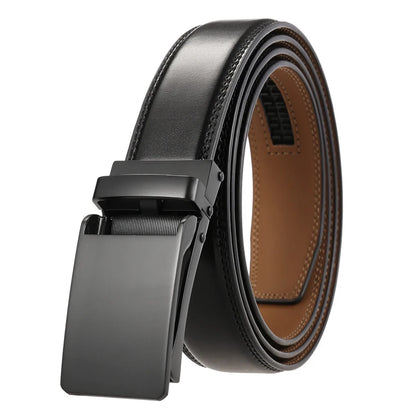 VATLTY Leather Cowhide Belt for Men Alloy Automatic Buckle Black black