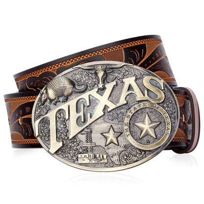 Western Cowboy Vintage Belt Cowskin Embossed Alloy Buckle NK0058G DS050-1ZM