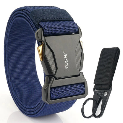 Elastic Belt for Men/Unisex Alloy Buckle Quick Release Carbon Texture Navy blue set