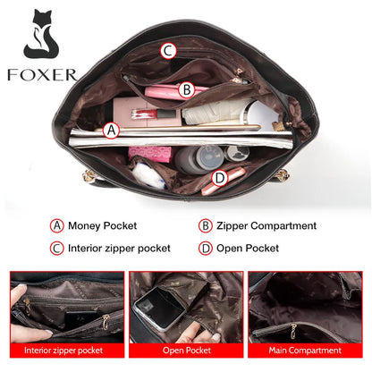 FOXER Brand Stylish Women Cowhide Leather Handbag