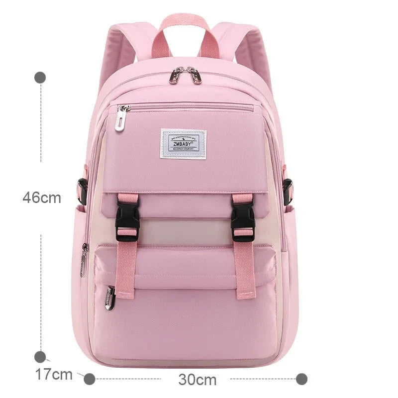 Fengdong high school bags for girls student many pockets waterproof school backpack teenage girl high quality campus backpack Pink
