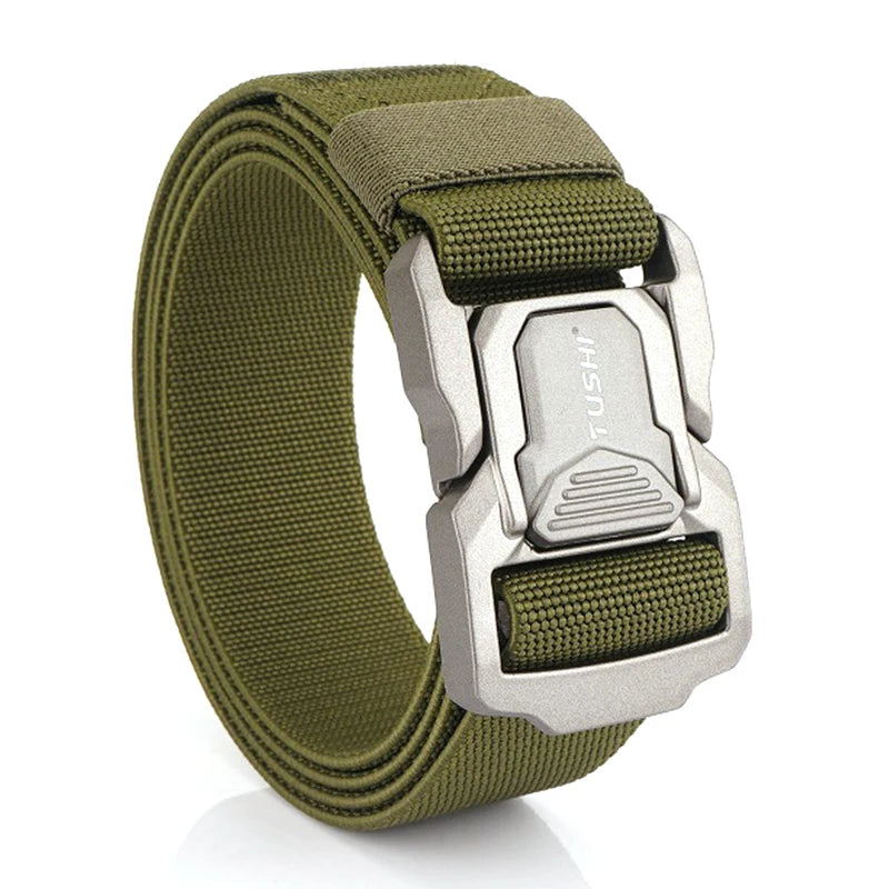VATLTY Elastic Belt for Men/Unisex Aluminum Alloy Hiking Military Tactical Belt ArmyGreen 1 125cm