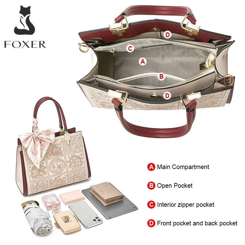 FOXER Women Crossbody Shoulder Bag Chic Split Leather