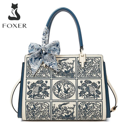 FOXER Women Crossbody Shoulder Bag Chic Split Leather Blue