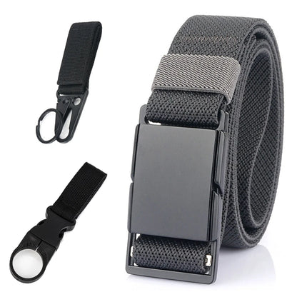VATLTY 3.4cm Elastic Casual Belt for Men Metal Magnetic Buckle Gray A 125cm