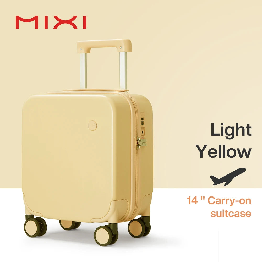 MIXI 14 Inch Underseat Carry On Luggage Spinner Wheels Lark Yellow