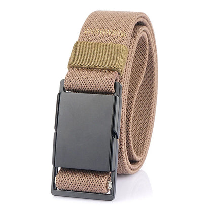 VATLTY 3.4cm Elastic Casual Belt for Men Metal Magnetic Buckle Khaki 125cm