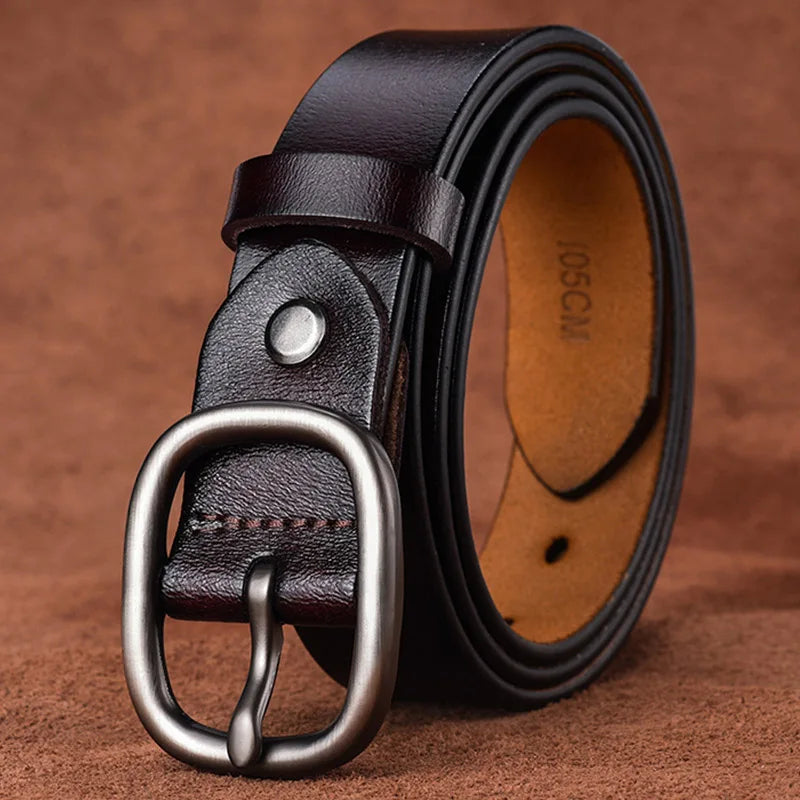 VATLTY 95cm-115cm Women's Leather Belt 2.8cm Natural Cowhide Brown