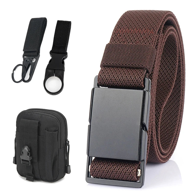 VATLTY 3.4cm Elastic Casual Belt for Men Metal Magnetic Buckle Brown C 125cm