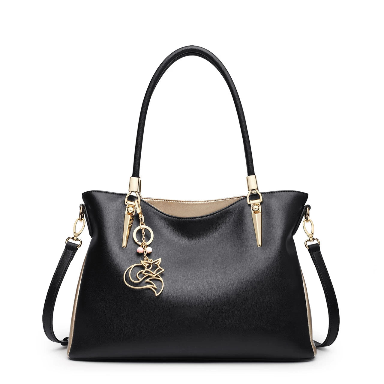 FOXER Brand Lady Cowhide Top Handle Bag Black