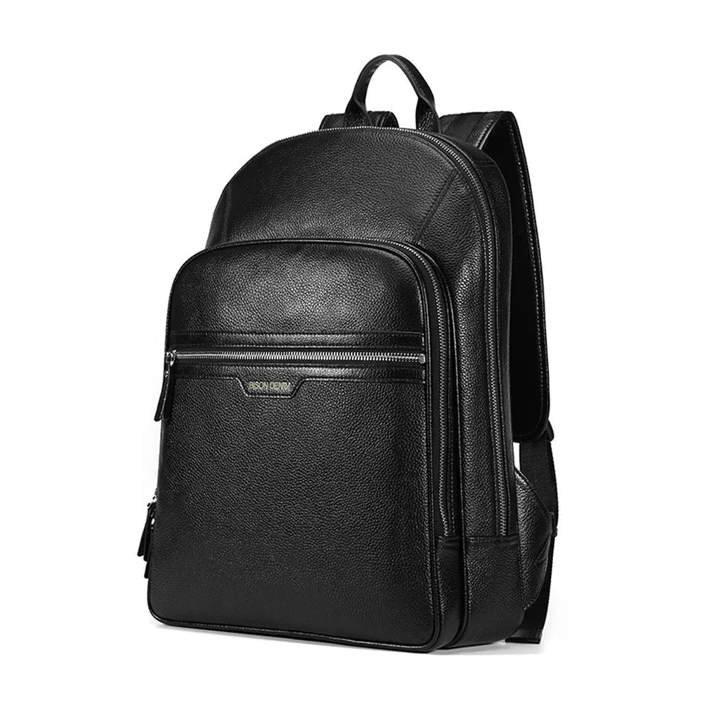 BISON DENIM Genuine Leather women men Backpack 14 Inch Laptop Backpack Travel School Backpack Waterproof Fashion Backpack N2337 N2337-1B-Black