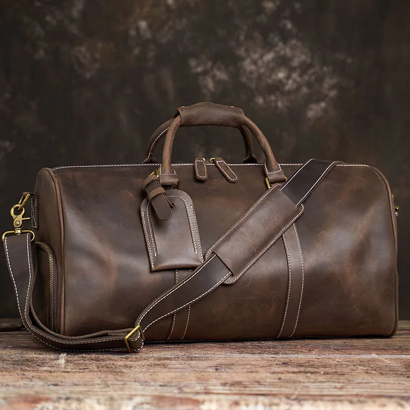 Vintage Men's Travel Bag Genuine Leather 16 Inch Laptop NUPUGOO Vintage Coffee