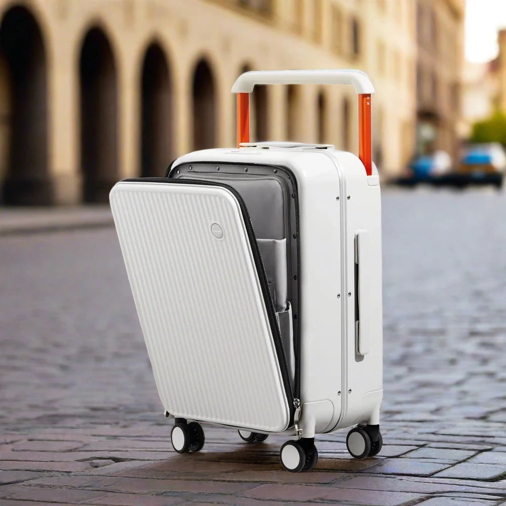 Mixi Front Laptop Pocket Suitcase Wide Handle Travel 20'' 24'' Smoke White