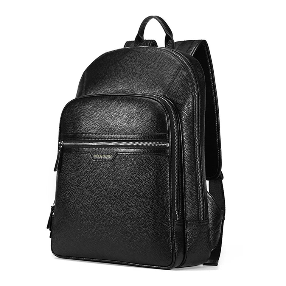 BISON DENIM Retro Genuine Leather Men's Backpack Business Outdoor Travel Cowhide Schoolbag Men Women Computer Notebook Bag N2337-1B