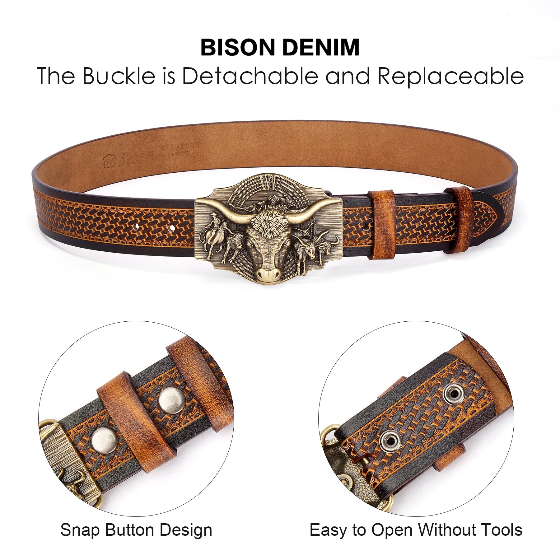 Retro Cowhide Western Cowboy Genuine Leather High Quality Alloy Buckle Belt