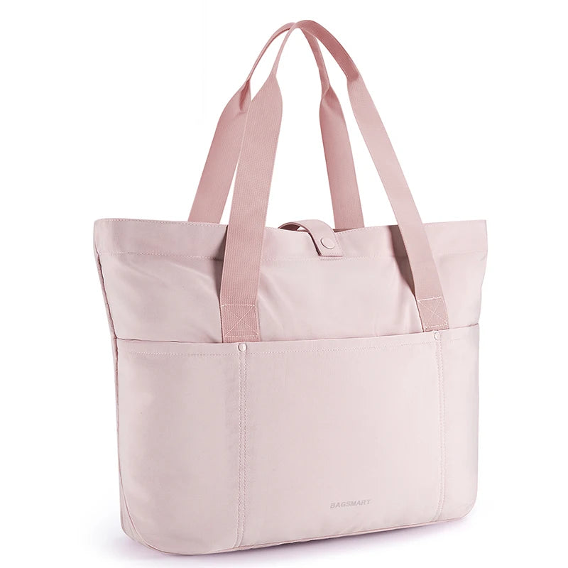 BAGSMART Tote Bag 20L Waterproof Folding Travel Bag With Zipper Pink
