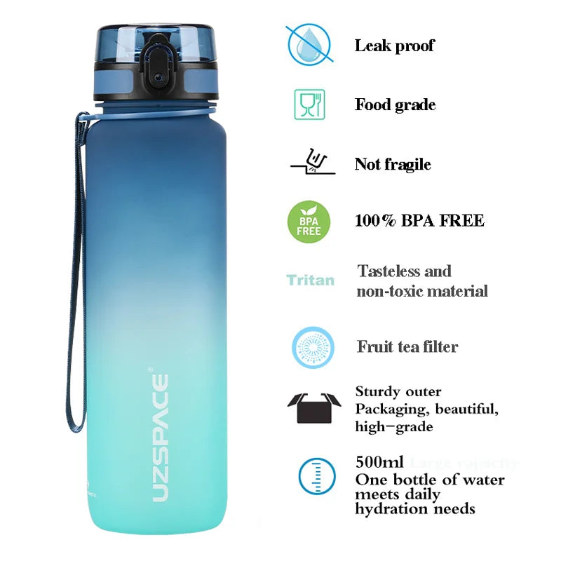 UZSPACE 1000ml Sport Water Bottle With Time Marker BPA Free