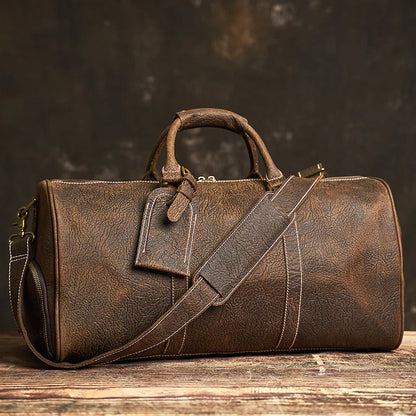 Vintage Men's Travel Bag Genuine Leather 16 Inch Laptop NUPUGOO Coffee(Textures)