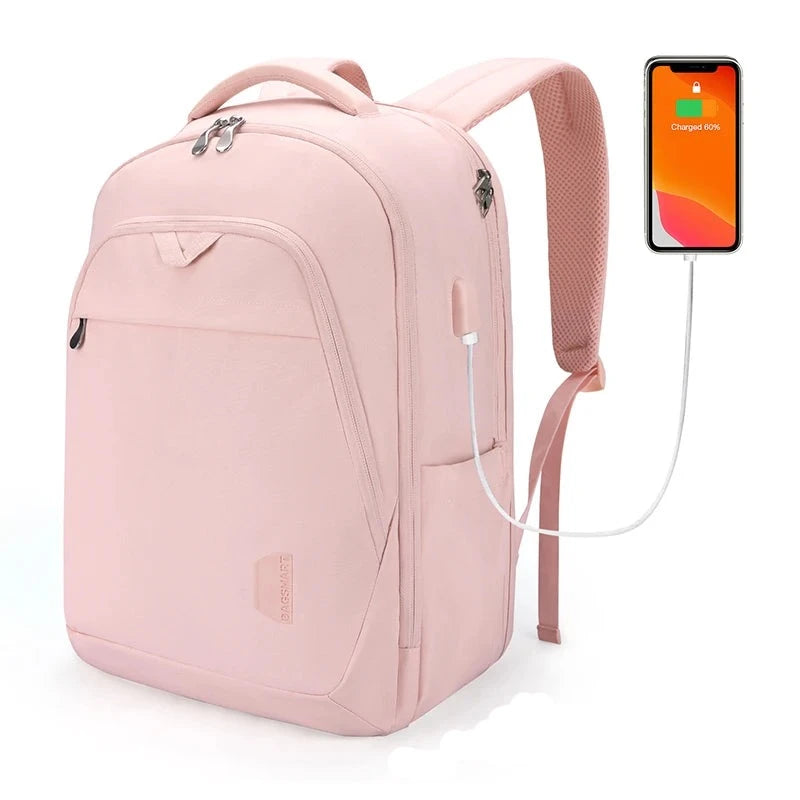 BAGSMART Men's/Women's Backpack Anti-theft Large Waterproof with USB Charging Port 17.5 inch laptop Pink