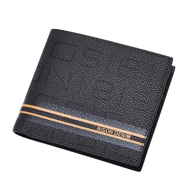 BISON DENIM 100% Genuine Leather Wallet Vintage Designer Card Holder N4527 Black