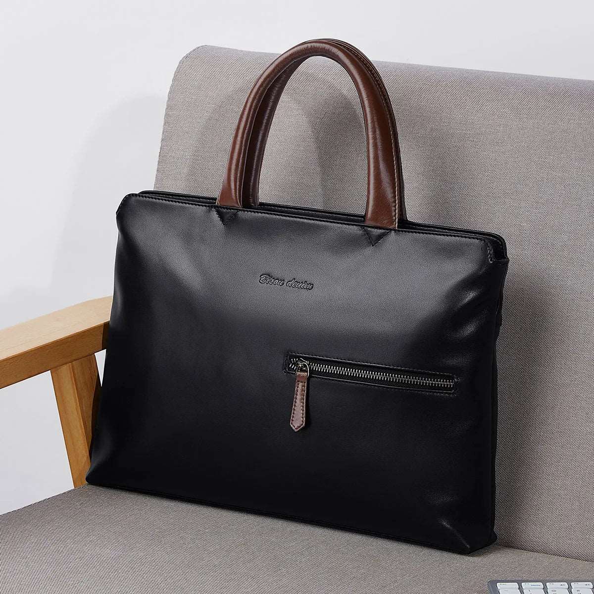 BISON DENIM 100% Genuine Leather Cowskin Men Briefcase Luxury