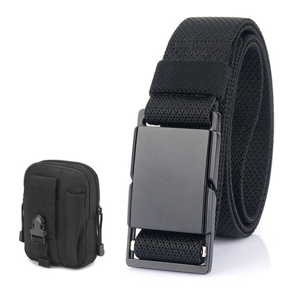 VATLTY 3.4cm Elastic Casual Belt for Men Metal Magnetic Buckle Black B 125cm