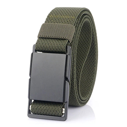 VATLTY 3.4cm Elastic Casual Belt for Men Metal Magnetic Buckle ArmyGreen 125cm