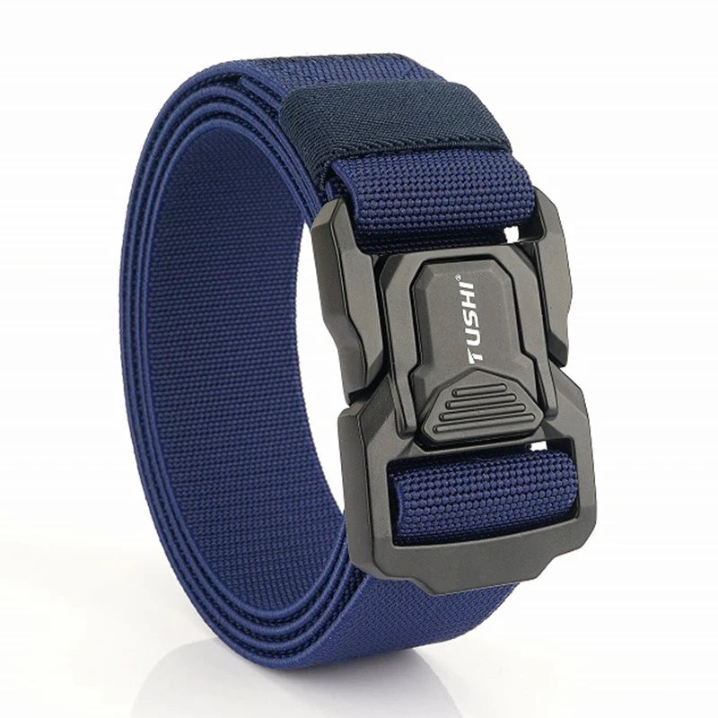 VATLTY Elastic Belt for Men/Unisex Aluminum Alloy Hiking Military Tactical Belt Navy blue 1 125cm