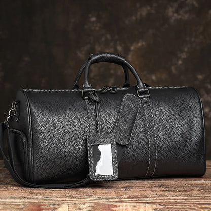 Vintage Men's Travel Bag Genuine Leather 16 Inch Laptop NUPUGOO Black