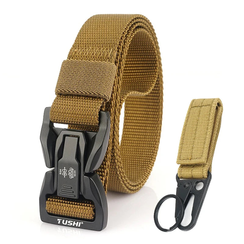 VATLTY 2.5cm Thin Tactical Belt Soft Real Nylon QR Metal Buckle Wolf brown set 2 125cm