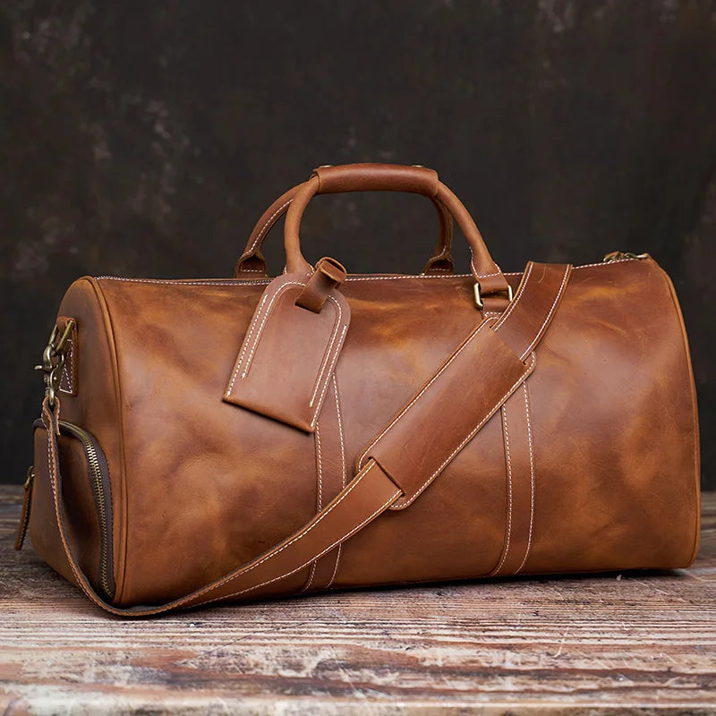 Vintage Men's Travel Bag Genuine Leather 16 Inch Laptop NUPUGOO Vintage Brown