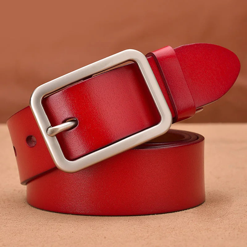 VATLTY 95cm-115cm Women's Leather Belt 33mm Natural Cowhide Red
