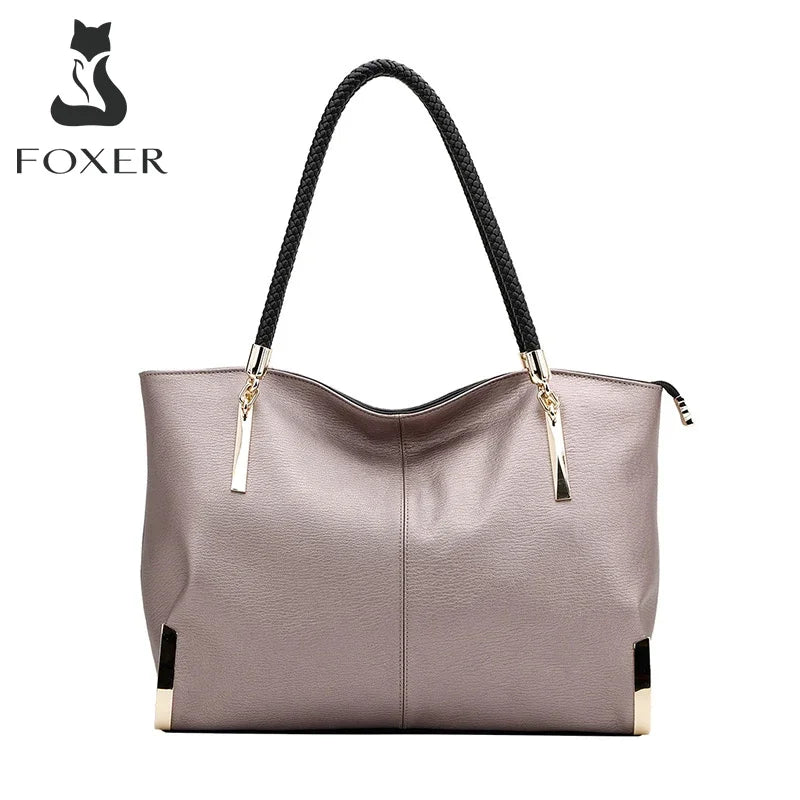 FOXER Brand Stylish Women Cowhide Leather Handbag