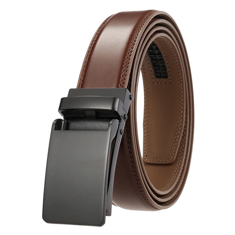 VATLTY Leather Cowhide Belt for Men Alloy Automatic Buckle Black brown