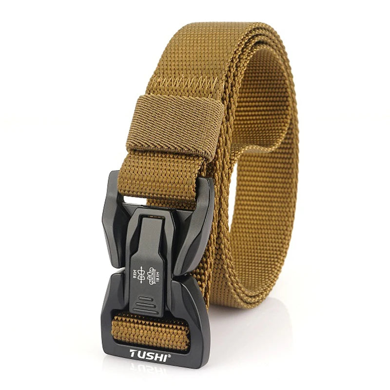 VATLTY 2.5cm Thin Tactical Belt Soft Real Nylon QR Metal Buckle Wolf brown 125cm