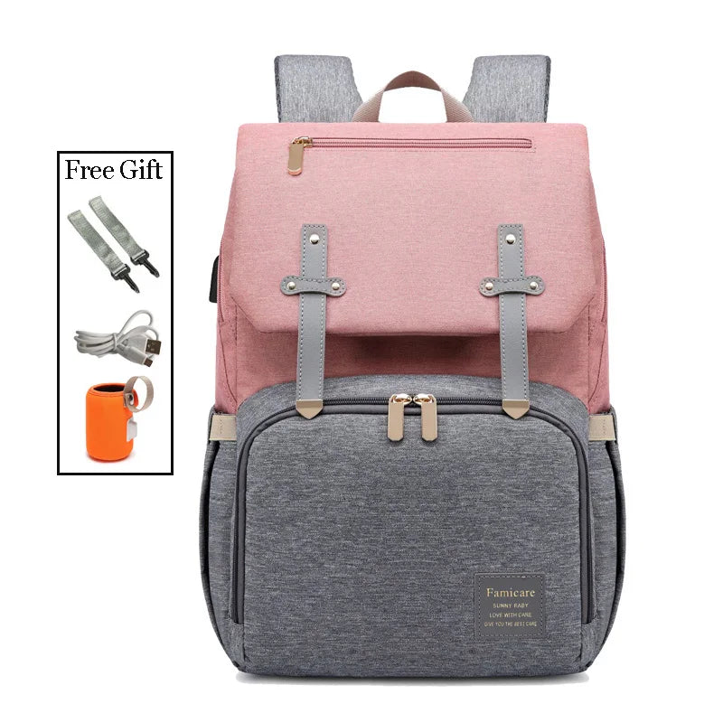 Multifunctional Waterproof Fabric Baby Diaper Bag 076 pink grey