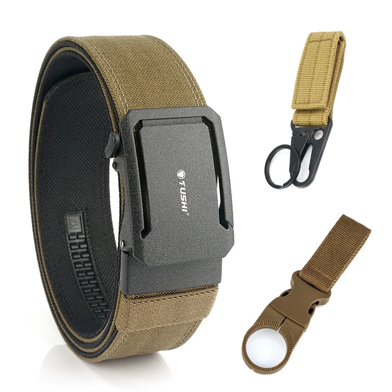 VATLTY 4.3cm Hard Tactical Belt 1100D Tight Nylon Alloy Automatic Buckle Dark brown set A 120cm